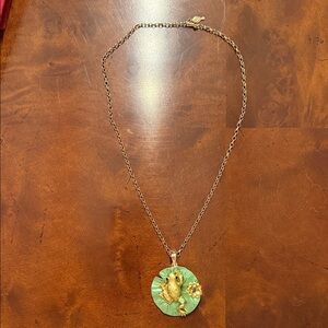 Gold and Green Frog on Lillypad Pendant Necklace
